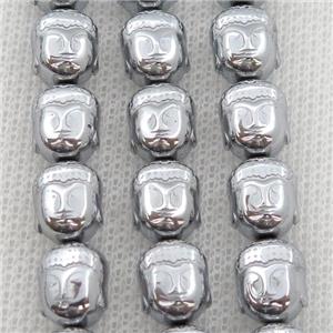 Hematite buddha beads, platinum electroplated, approx 9-10mm [HB1045]