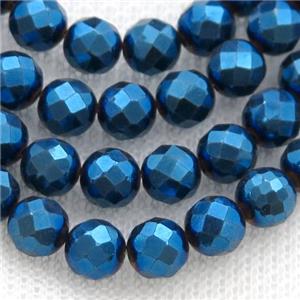 Hematite beads, faceted round, blue electroplated, approx 10mm [HB1051-10MM]