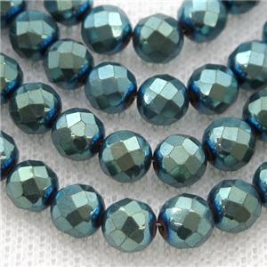 Hematite beads, faceted round, green electroplated, approx 8mm [HB1053-8MM]