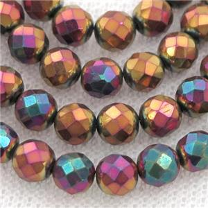 Hematite beads, faceted round, purple electroplated, approx 4mm [HB1054-4MM]