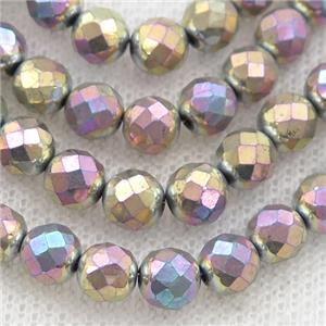 Hematite beads, faceted round, multicolor electroplated, approx 3mm [HB1055-3MM]