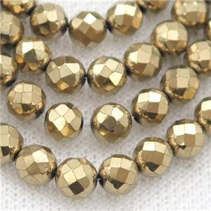 Hematite beads, faceted round, gold electroplated, approx 2mm [HB1062-2MM]