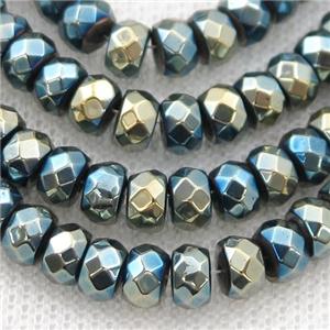 Hematite beads, faceted rondelle, bluegold electroplated, approx 3x4mm [HB1064-3X4MM]