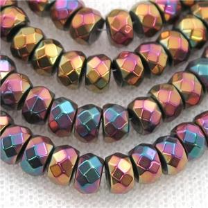 Hematite beads, faceted rondelle, purple electroplated, approx 3x4mm [HB1065-3X4MM]