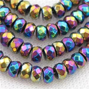 Hematite beads, faceted rondelle, rainbow electroplated, approx 2x3mm [HB1066-2X3MM]
