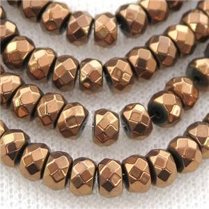 Hematite beads, faceted rondelle, brown electroplated, approx 2x3mm [HB1067-2X3MM]