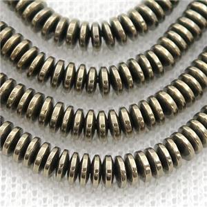 Hematite heishi beads, pyrite color electroplated, approx 1.5x5mm [HB1073-1.5X5MM]