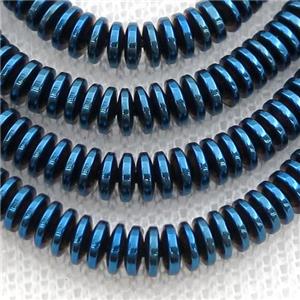 Hematite heishi beads, blue electroplated, approx 1.5x5mm [HB1074-1.5X5MM]