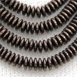 Hematite heishi beads, chocolate electroplated, approx 1.5x4mm [HB1076-1.5X4MM]