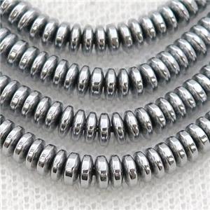 Hematite heishi beads, platinum electroplated, approx 1.5x5mm [HB1077-1.5X5MM]