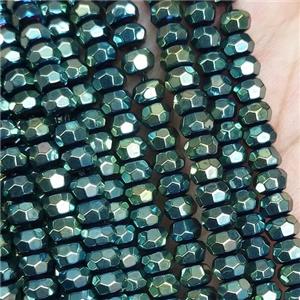green Hematite Beads, faceted rondelle, electroplated, approx 4mm [HB1084]