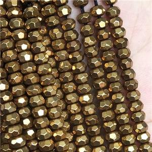 gold Hematite Beads, faceted rondelle, electroplated, approx 4mm [HB1085]