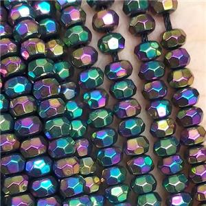 rainbow Hematite Beads, faceted rondelle, electroplated, approx 4mm [HB1088]