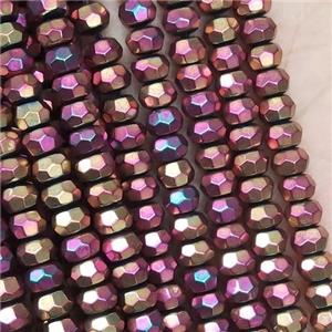 peach Hematite Beads, faceted rondelle, electroplated, approx 4mm [HB1090]