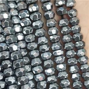 Hematite Beads, faceted rondelle, platinum electroplated, approx 4mm [HB1091]