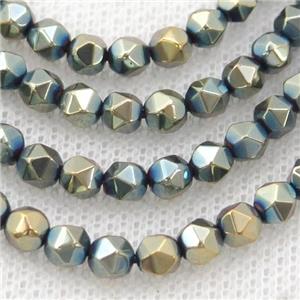 GoldBLue Hematite Beads Cut Round Electroplated, approx 7-8mm [HB1096-8MM]