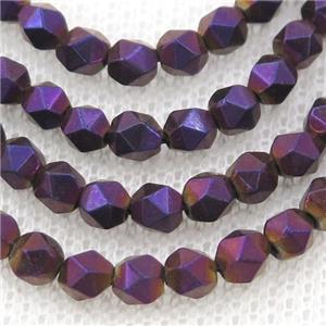 Purple Hematite Beads Cut Round Electroplated, approx 3-4mm [HB1102]