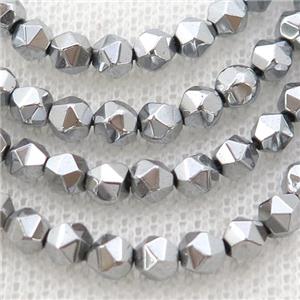 Hematite Beads Cut Round Platinum Electroplated, approx 3-4mm [HB1105-4MM]