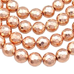 Hematite Beads Faceted Round Rose Gold, approx 4mm dia [HB1109-4MM]