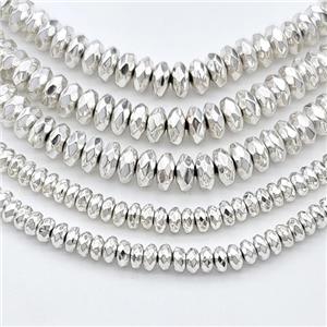 Hematite Beads Faceted Rondelle Shiny Silver, approx 3x4mm [HB1130-3X4MM]