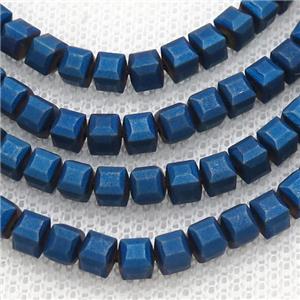 Blue Hematite Cube Beads Faceted Electroplated, approx 4mm [HB1152]