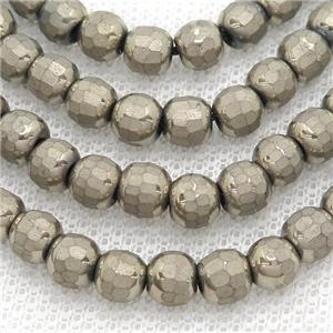 Hematite Beads Faceted Round Pyrite Color, approx 6mm [HB1161]