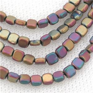 Rainbow Hematite Beads Square Matte, approx 4mm [HB1173]