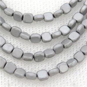 Hematite Beads Square Matte Platinum, approx 4mm [HB1175]