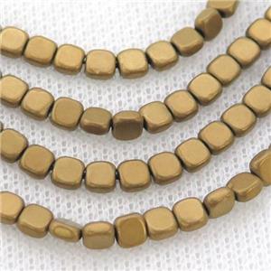 Hematite Beads Square Matte Gold, approx 4mm [HB1176]