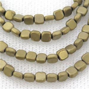 Hematite Beads Square Matte Pyrite Color, approx 4mm [HB1178]