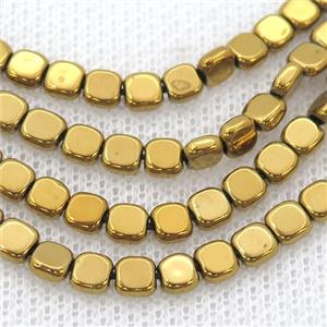 Gold Hematite Beads Square Electroplated, approx 4mm [HB1189]