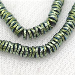 Hematite Heishi Spacer Beads Twist Green Electroplated, approx 4mm [HB1206]