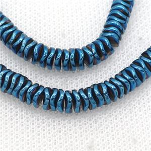 Hematite Heishi Spacer Beads Twist Blue Electroplated, approx 4mm [HB1207]