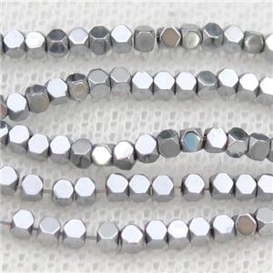 Hematite Beads Faceted Cube Platinum, approx 2mm [HB1215-2MM]