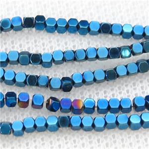 Blue Hematite Beads Faceted Cube Electroplated, approx 2mm [HB1217-2MM]