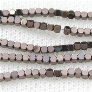 Hematite Beads Faceted Cube Chocolate, approx 2mm [HB1218-2MM]