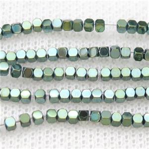 Green Hematite Beads Faceted Cube, approx 4mm [HB1219-4MM]