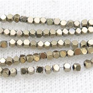 Lt.Gold Hematite Beads Faceted Cube, approx 2mm [HB1221-2MM]