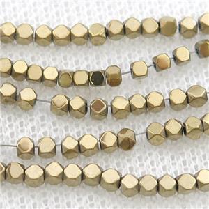 Gold Hematite Beads Faceted Cube Electroplated, approx 2mm [HB1224-2MM]