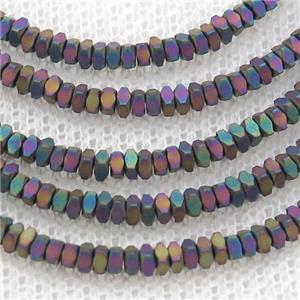 Rainbow Hematite Spacer Beads Faceted Square Matte, approx 2x3mm [HB1230]