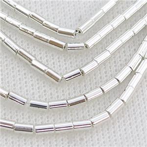 Hematite Tube Beads Shiny Silver, approx 2x4mm [HB1234]