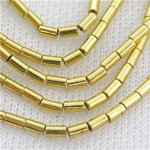 Hematite Tube Beads Shiny Gold, approx 2x4mm [HB1235]