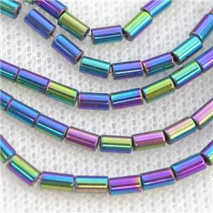 Rainbow Hematite Tube Beads, approx 2x4mm [HB1246-2X4MM]