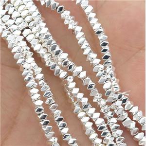 Hematite Spacer Beads Faceted Square Shiny Silver, approx 2x3mm [HB1256-2X3MM]