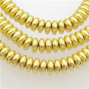 Hematite Beads Rondelle Shiny Gold, approx 3x6mm [HB1263-3X6MM]
