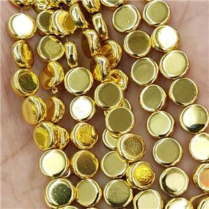 Hematite Beads Circle Shiny Gold, approx 8mm [HB1282]
