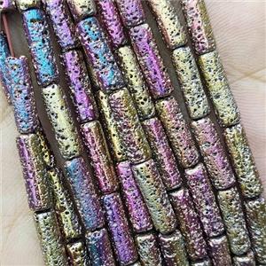 Hematite Tube Beads Multicolor Electroplated, approx 4x13mm [HB1347]