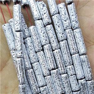 Hematite Tube Beads Shiny Silver Electroplated, approx 4x13mm [HB1349]