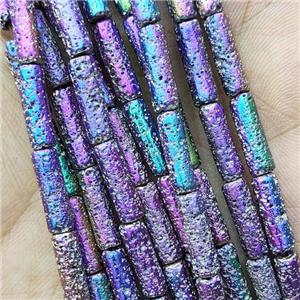 Hematite Tube Beads Rainbow Electroplated, approx 4x13mm [HB1353]