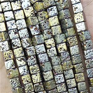 Hematite Cube Beads Green Electroplated, approx 4-5mm [HB1356]